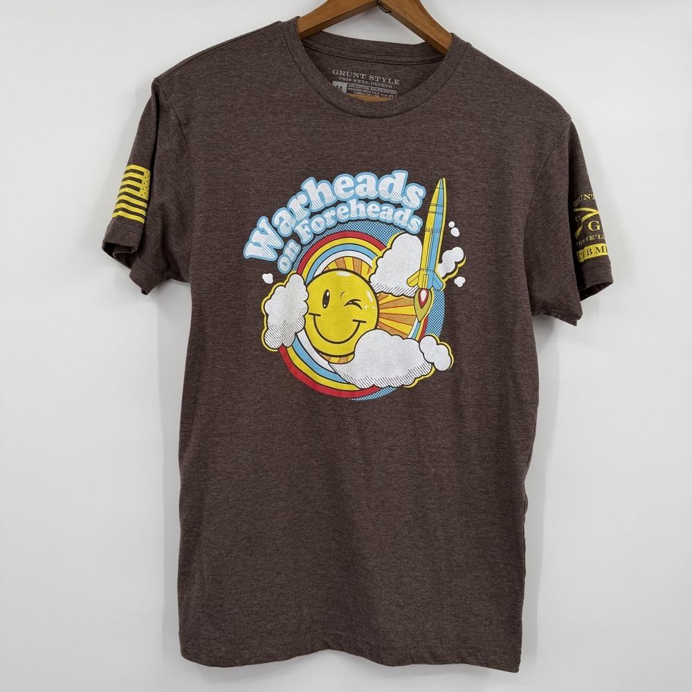 Grunt Style Shirt Mens Medium Brown Warheads On Foreheads Graphic Crew Neck